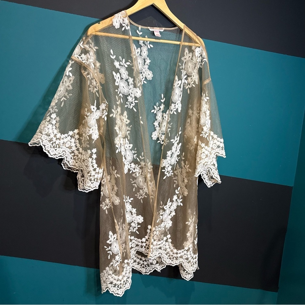 Victoria's Secret Floral Lace Bridal Robe Cream Elegant Romantic size M L - Picture 3 of 15